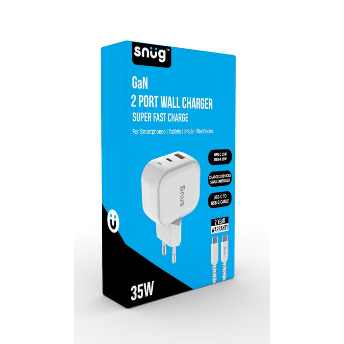 Snug USB/Type-C Wall Charger 35W with Type-C Cable - White (SNP-TR-35BUC-TY)