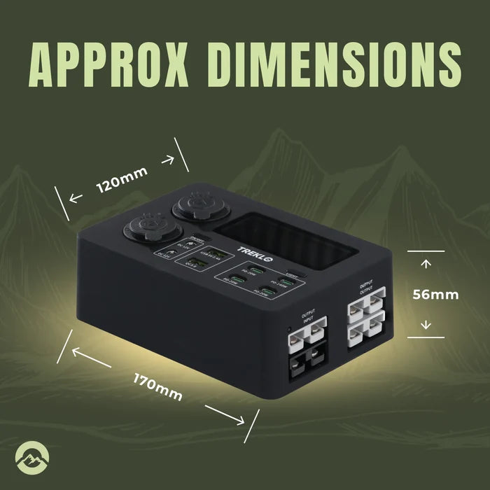 Off grid power box with USB C PD charging and multiple 12v outlets