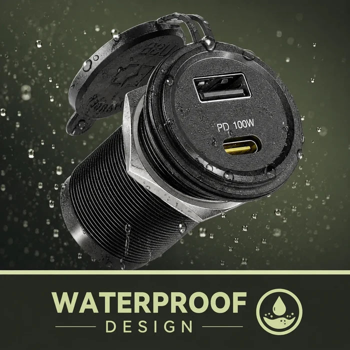 USB-C 100W and USB-A waterproof socket for caravan, rv, and campervan power systems